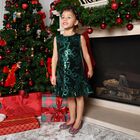Girls Green Sequin Bow Bonita Dress, 2, hi-res