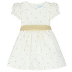 Girls Ivory & Gold Spot Dress, 1, hi-res