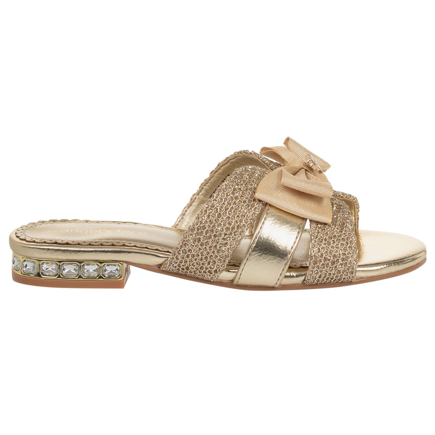 Girls Gold Embellished Sandals , 1, hi-res