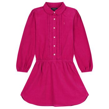 Girls Pink Logo Needlecord Dress