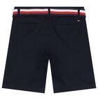 Boys Navy Blue Logo Shorts, 1, hi-res