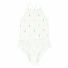 Girls White Logo Swimsuit , 1, hi-res