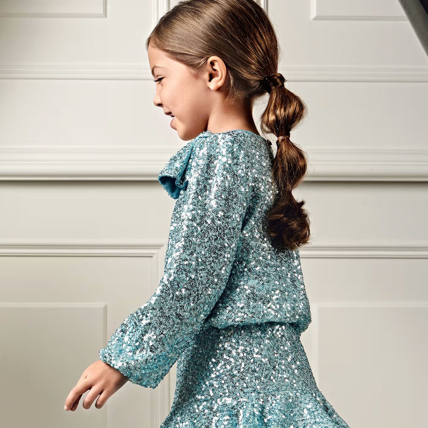 Girls Aqua Embellished Sequin Skirt Set , 1, hi-res