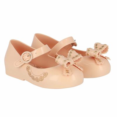 Younger Girls Pink Bow Jelly Shoes