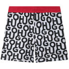 Boys Black & White Logo Swim Shorts, 1, hi-res