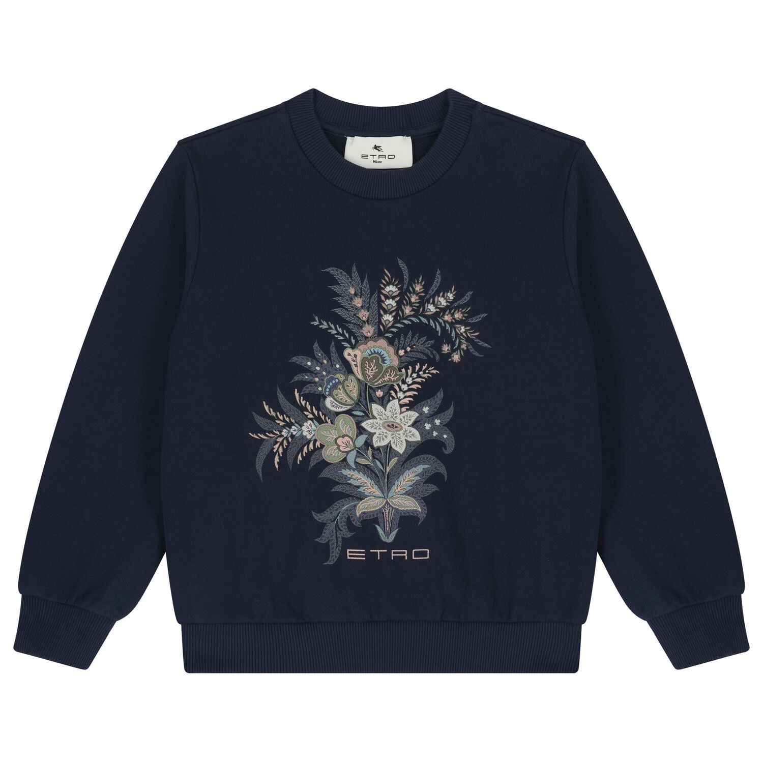 Girls Navy Blue Floral Logo Sweatshirt, 2, hi-res