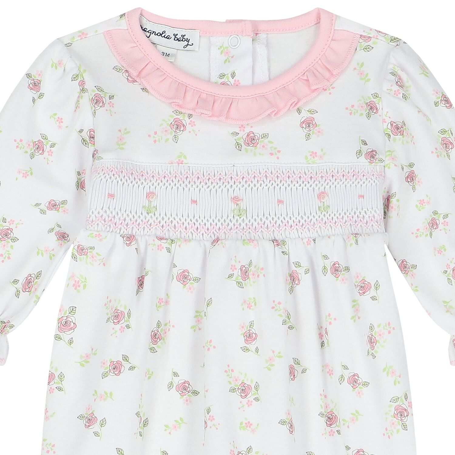 Baby Girls White & Pink Floral Babygrow, 1, hi-res