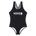 Girls Black Logo Swimsuit , 1, hi-res