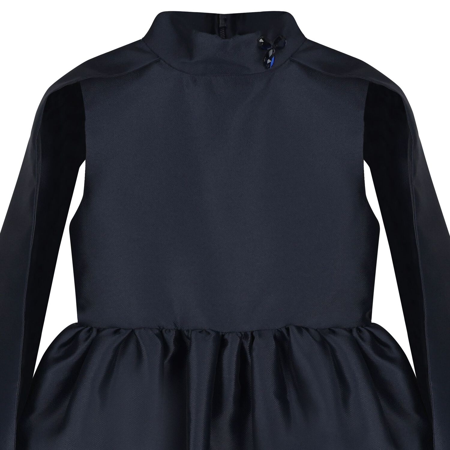 Girls Navy Blue Crystal Cape Sleeve Dress, 1, hi-res