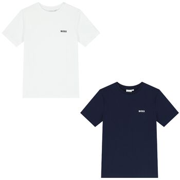 Boys Navy Blue & White Logo T-Shirts ( 2-Pack )