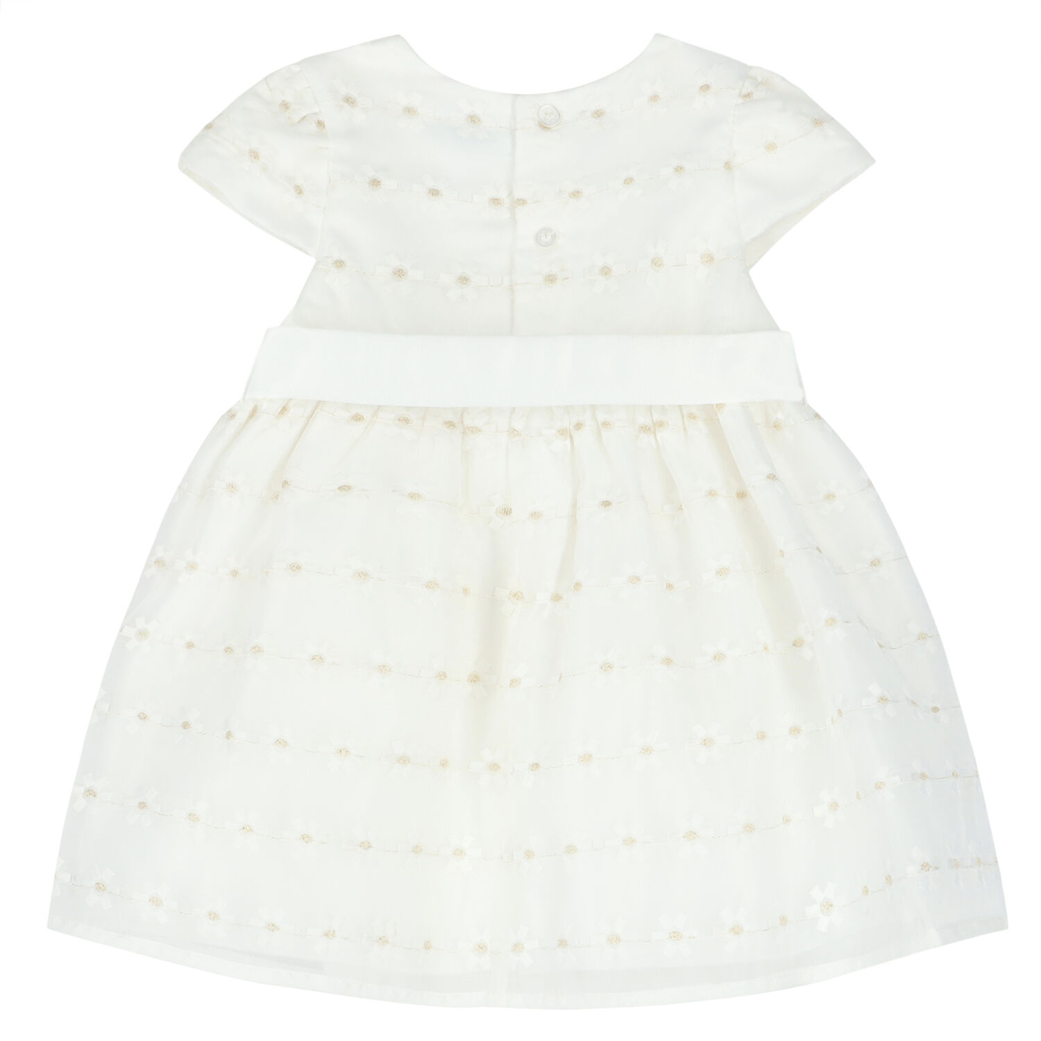 Younger Girls White Bow Organza Dress, 1, hi-res