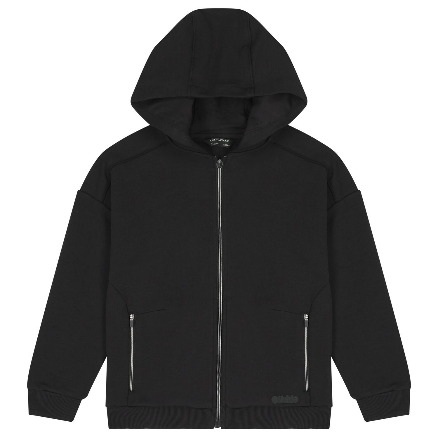 Boys Black Hooded Zip Up Top , 1, hi-res