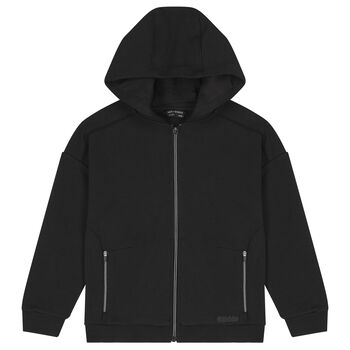 Boys Black Hooded Zip Up Top 