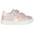 Girls Pink Glitter Leather Trainers, 1, hi-res