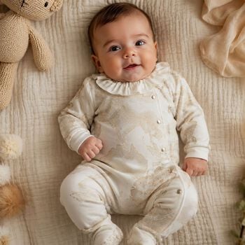 Baby Girls White & Gold Geo Map Babygrow