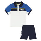 Younger Boys Blue Polo & Shorts Set, 2, hi-res