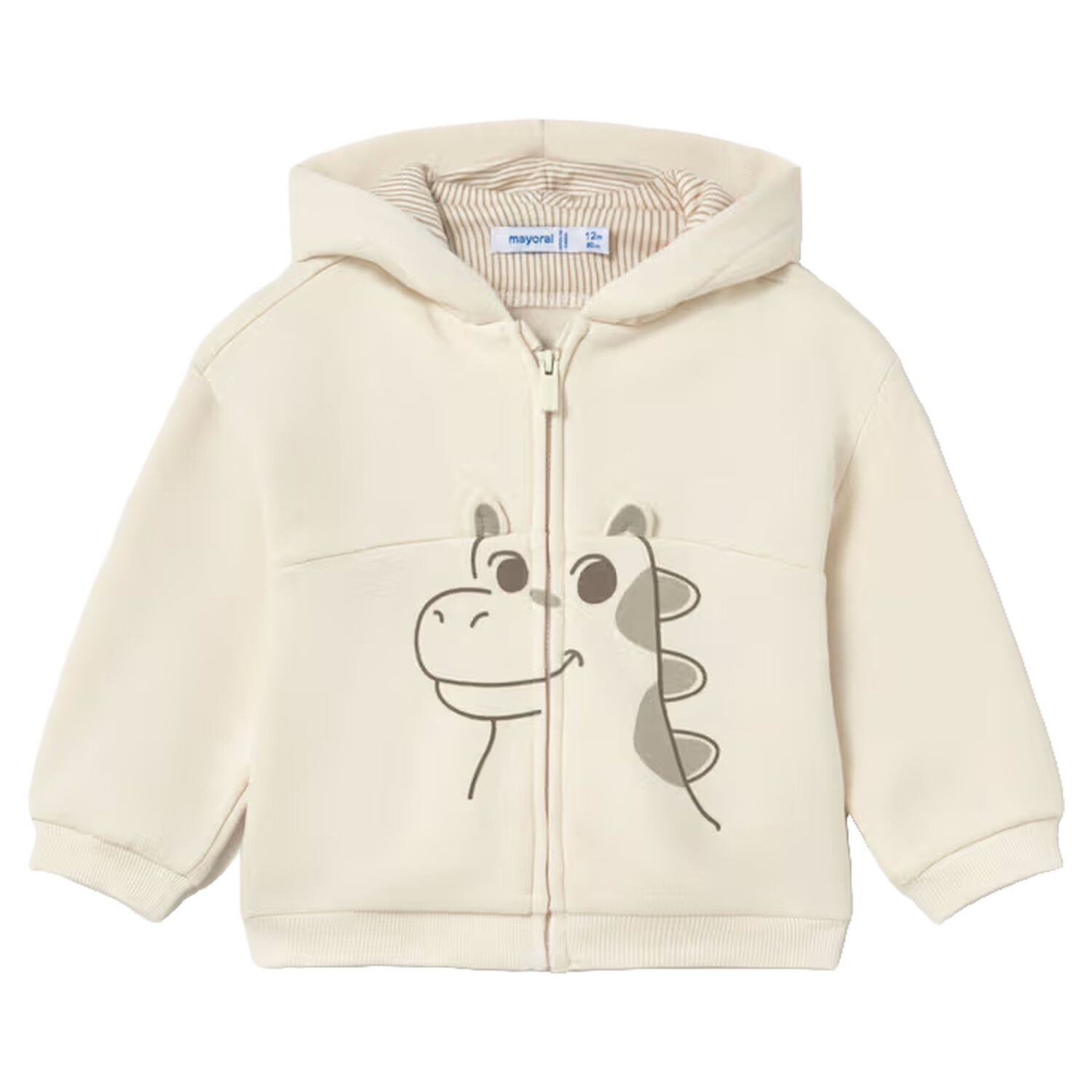 Younger Boys Ivory Dinosaur Hooded Zip Up Top, 2, hi-res