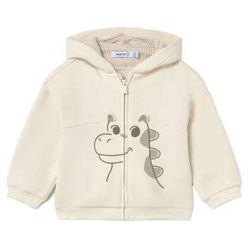 Younger Boys Ivory Dinosaur Hooded Zip Up Top