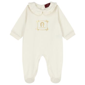 Baby Girls Ivory & Gold Logo Babygrow