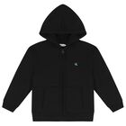 Boys Black Logo Hooded Zip Up Top, 1, hi-res