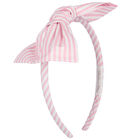 Girls Pink & White Striped Bow Headband, 1, hi-res