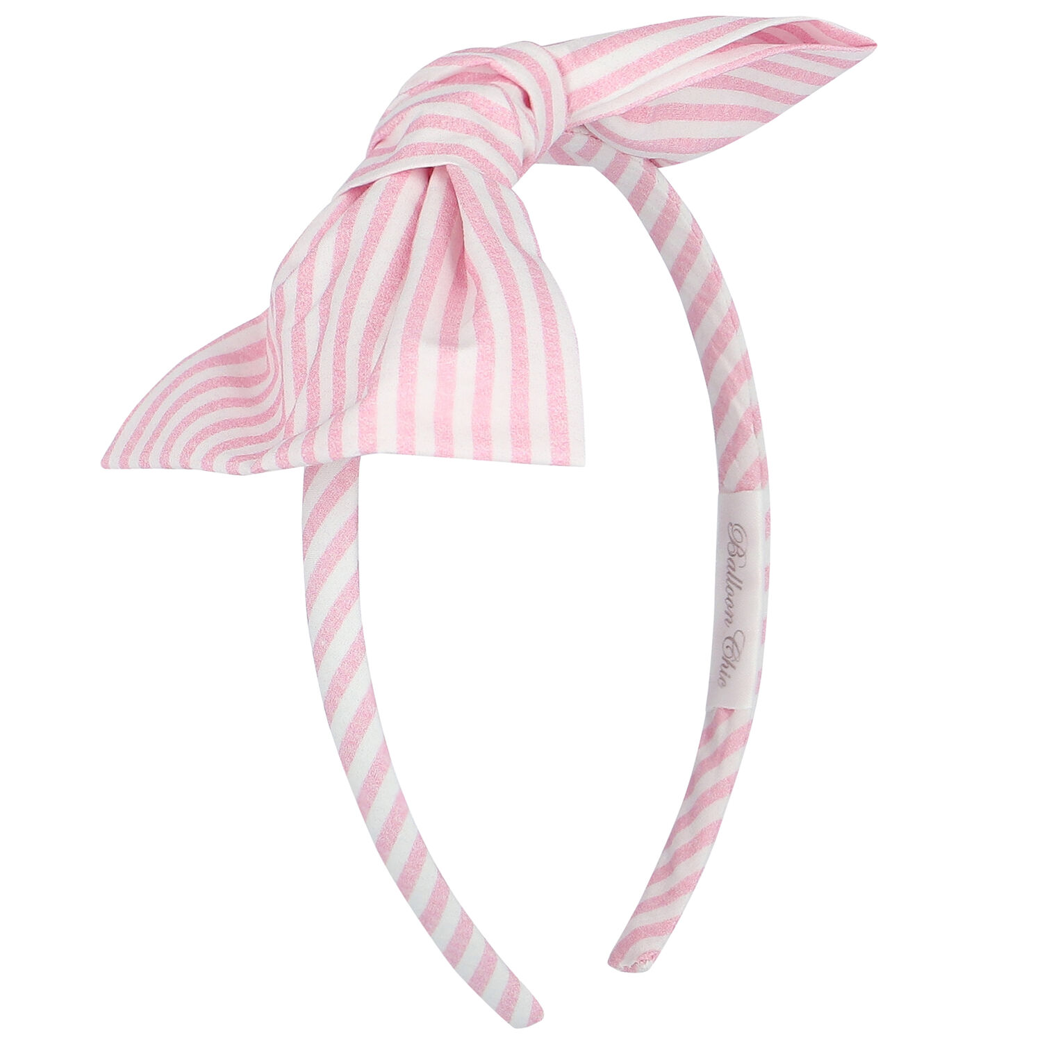 Girls Pink & White Striped Bow Headband, 1, hi-res