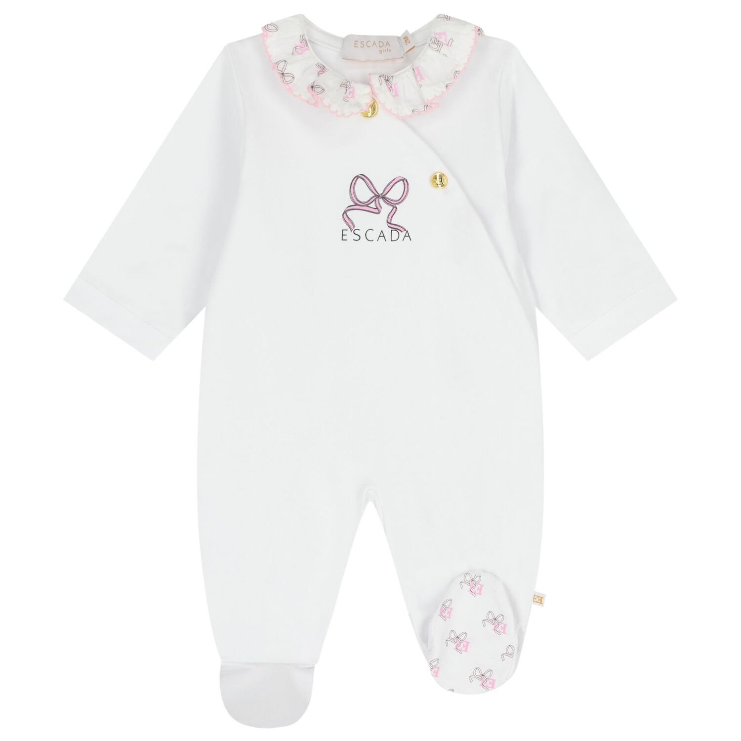 Baby Girls White Bow Logo Babygrow, 1, hi-res