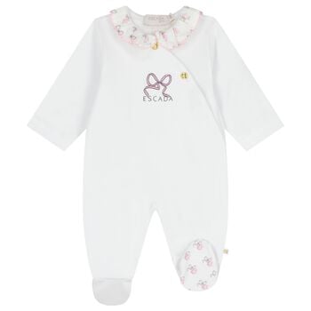 Baby Girls White Bow Logo Babygrow