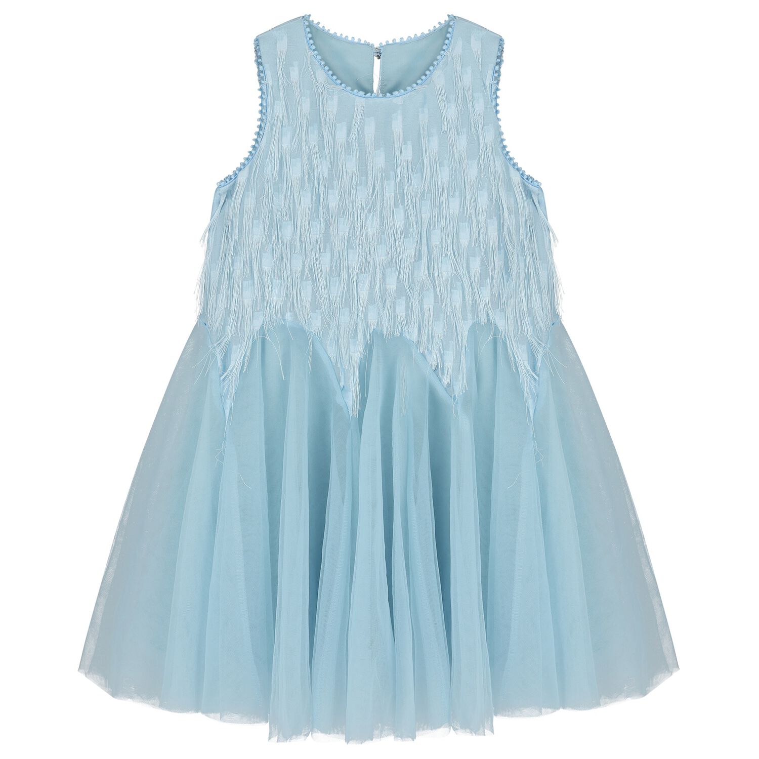 Girls Blue Fringed Dress, 1, hi-res