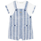Baby Boys Blue & White Dungaree Set, 2, hi-res