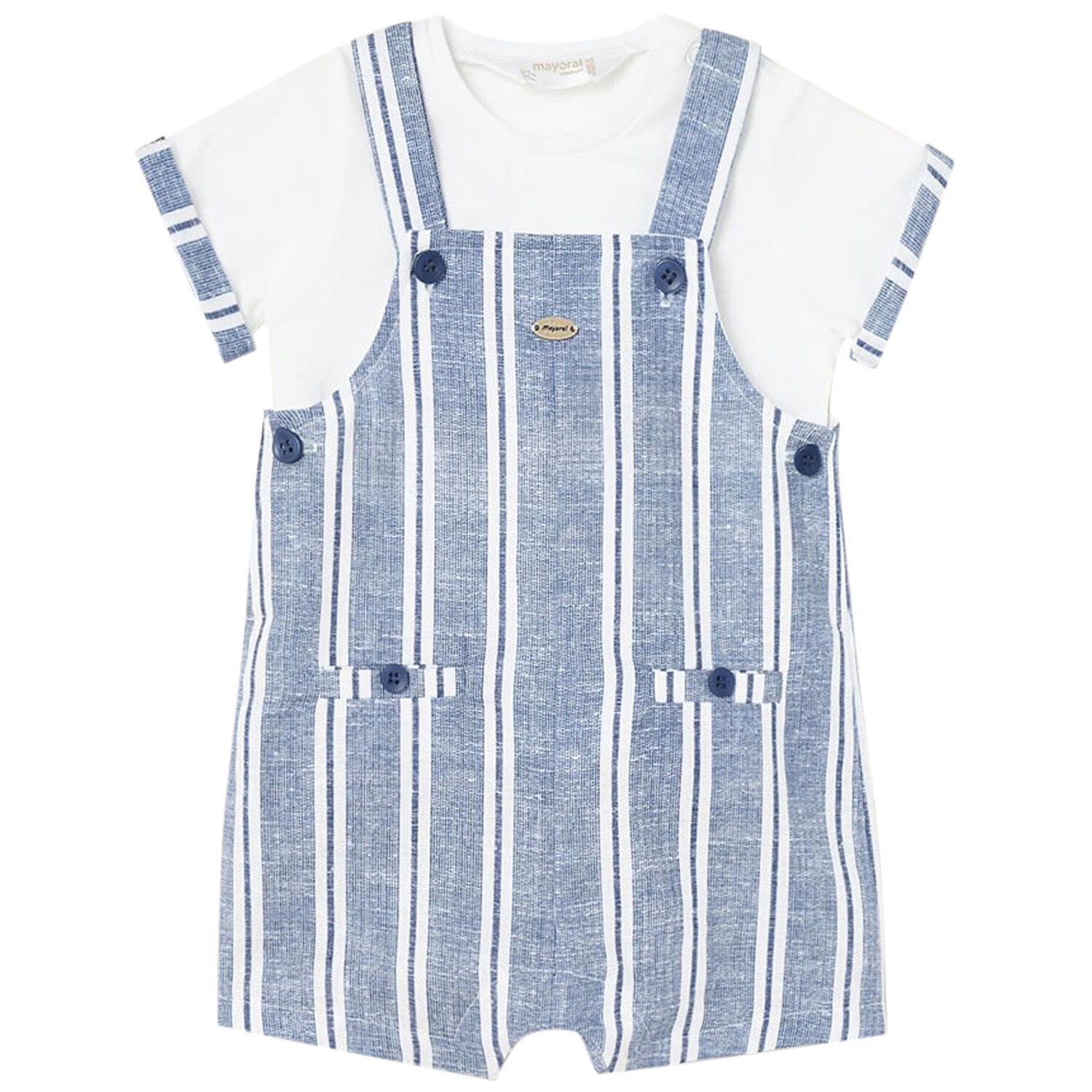 Baby Boys Blue & White Dungaree Set, 2, hi-res