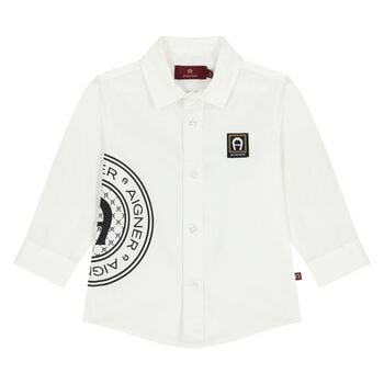 Younger Boys White Logo Shirt