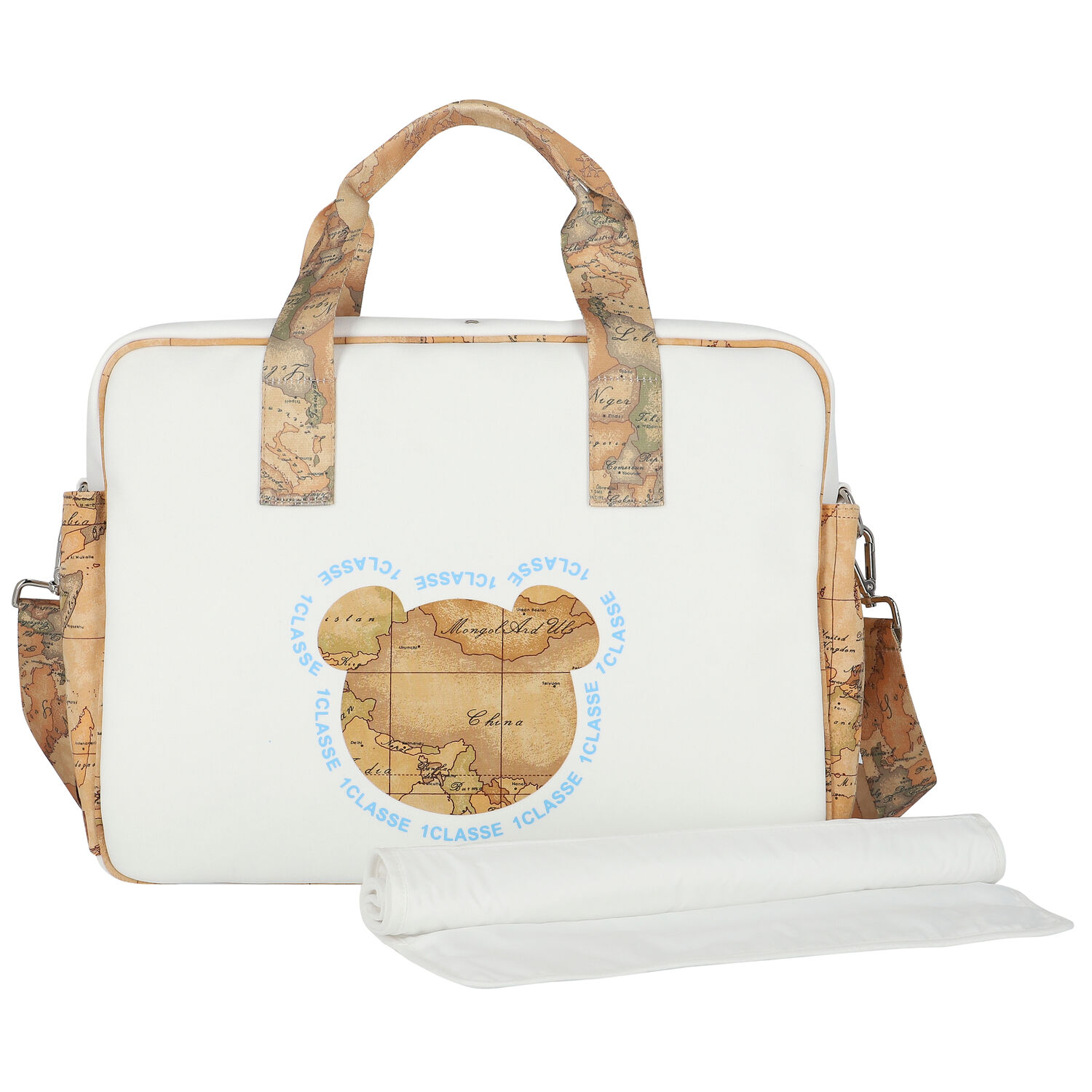 Ivory & Beige Geo Map Bear Baby Changing Bag, 1, hi-res