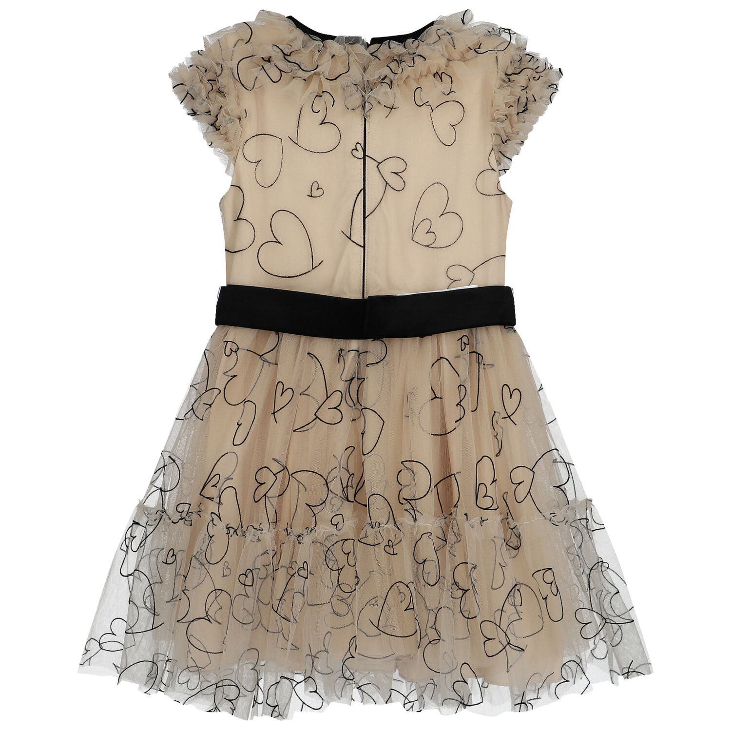 Girls Beige & Black Tulle Dress, 1, hi-res image number null