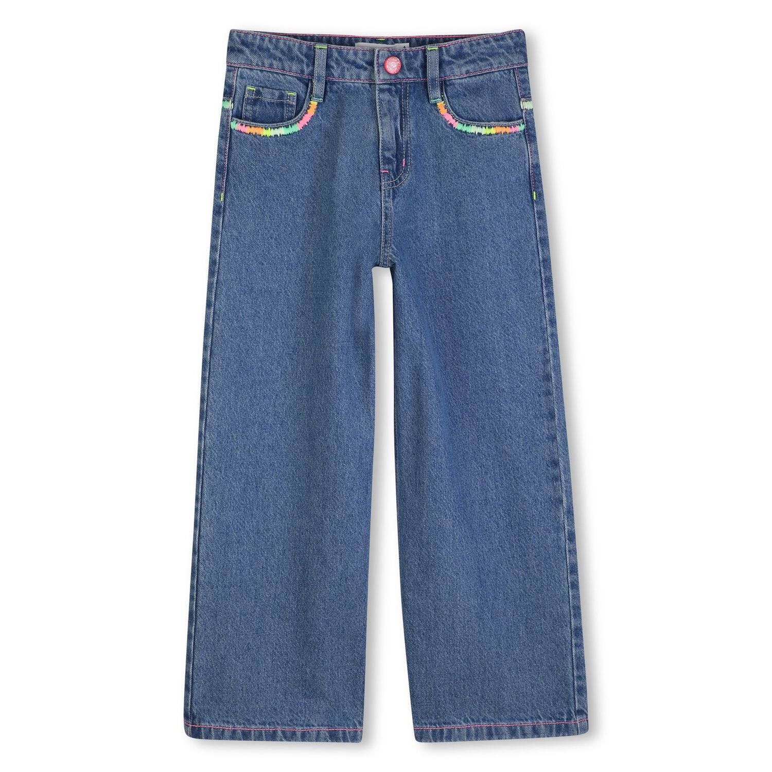 Girls Blue Denim Wide Leg Jeans, 1, hi-res