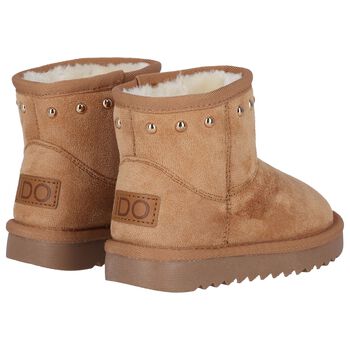 Girls Beige Logo Suede Boots