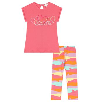 Girls Pink Heart Leggings Set