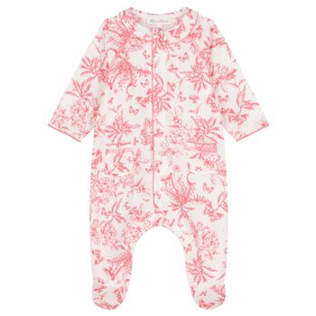 Baby Girls White & Red Floral Babygrow