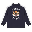 Navy Blue Tiger Logo Zip Up Top, 1, hi-res