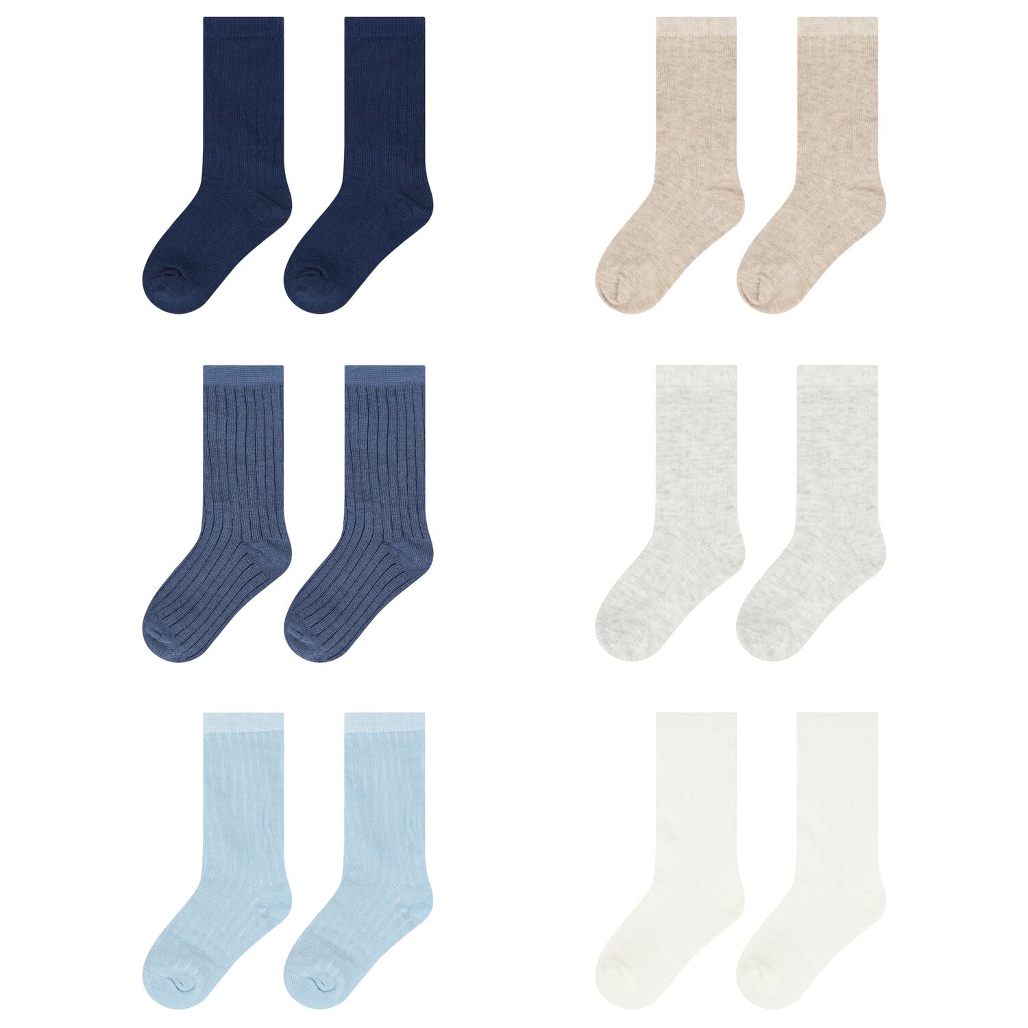 Baby Boys Blue & White Socks (6 Pack), 1, hi-res