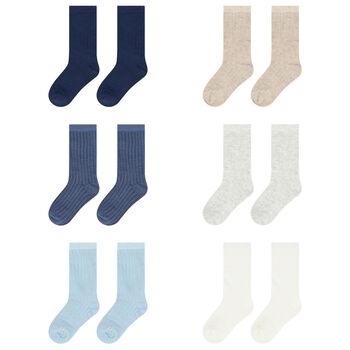 Baby Boys Blue & White Socks (6 Pack)