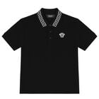 Boys Black Logo Polo Shirt, 1, hi-res