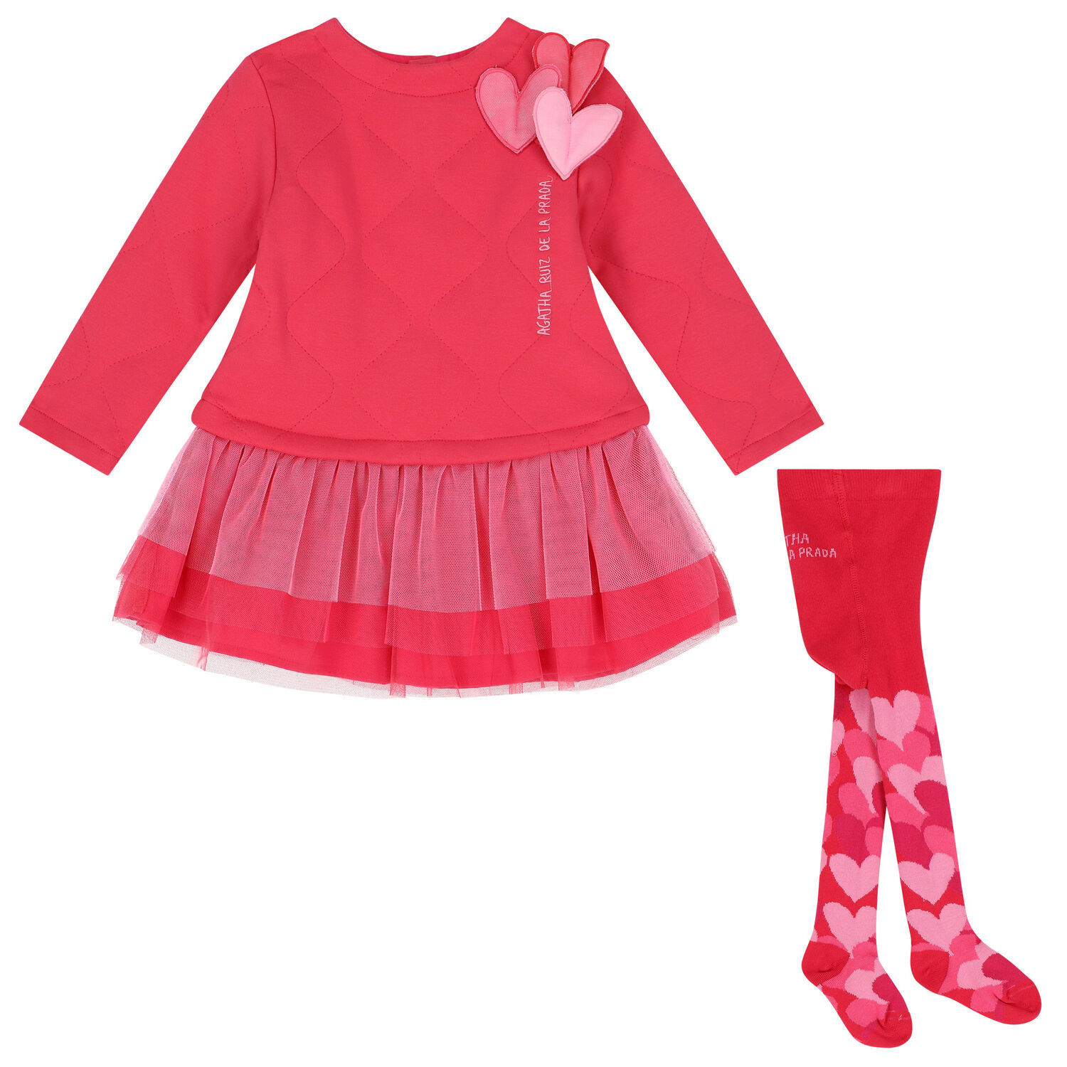 Girls Pink Tulle Hearts Dress Set, 1, hi-res