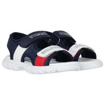 Boys White, Blue & Red Logo Sandals
