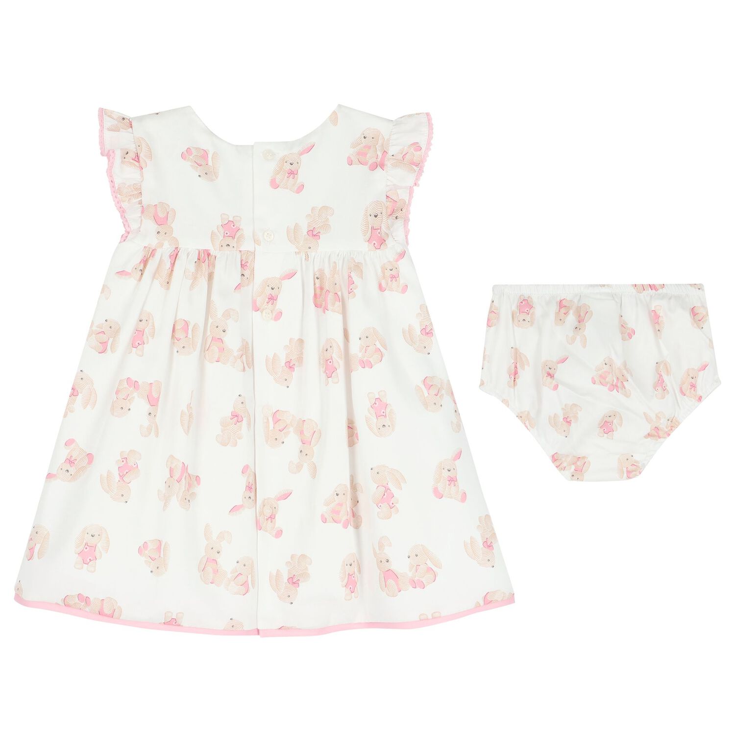 Baby Girls White & Pink Bunny Dress Set, 1, hi-res