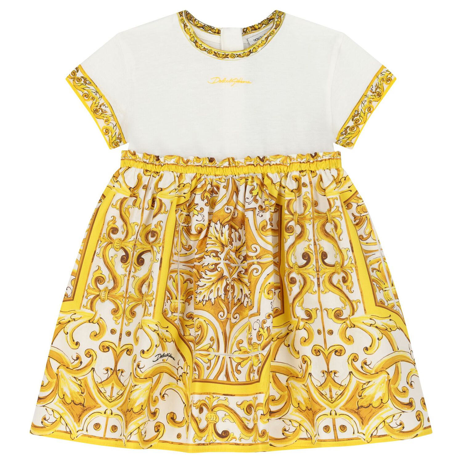 Baby Girls White & Yellow Majolica Dress Set, 1, hi-res