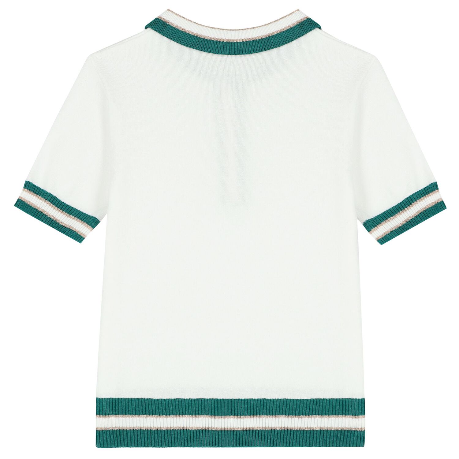 Girls White & Green Logo Knitted Polo Shirt, 1, hi-res