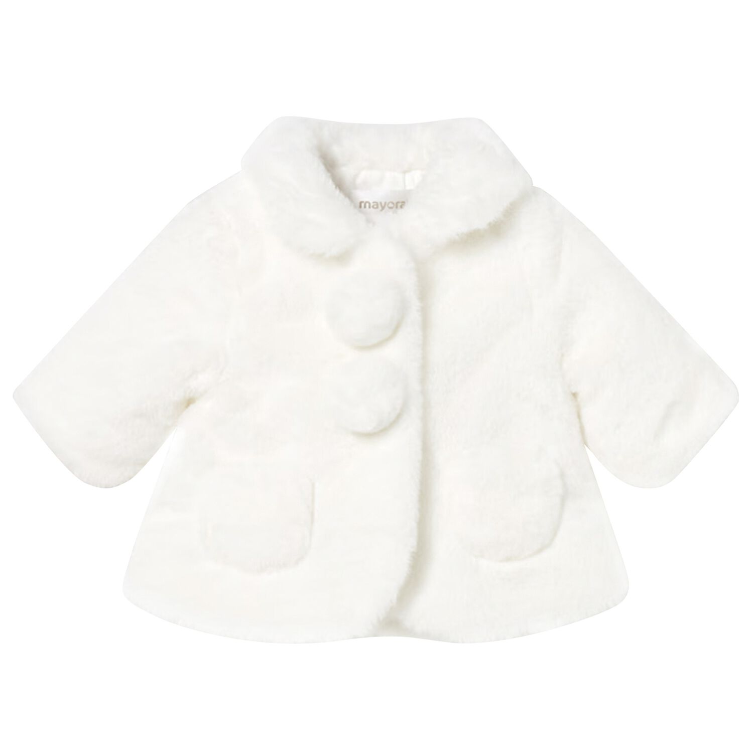 Baby Girls Ivory Faux Fur Coat, 1, hi-res