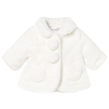 Mayoral Baby Girls Ivory Faux Fur Coat, 1 Baby Girls Ivory Faux Fur Coat