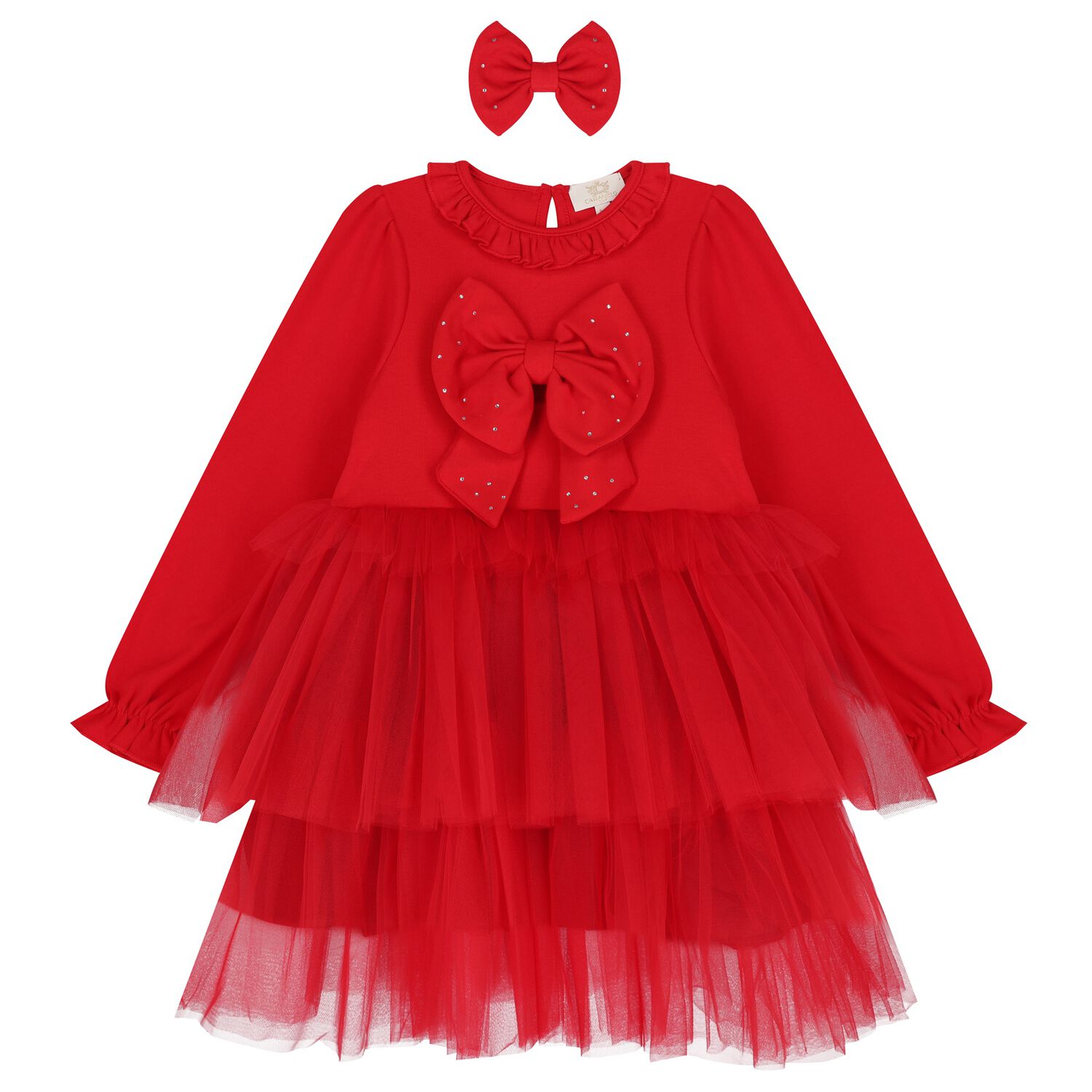 Girls Red Tulle Dress Set, 1, hi-res